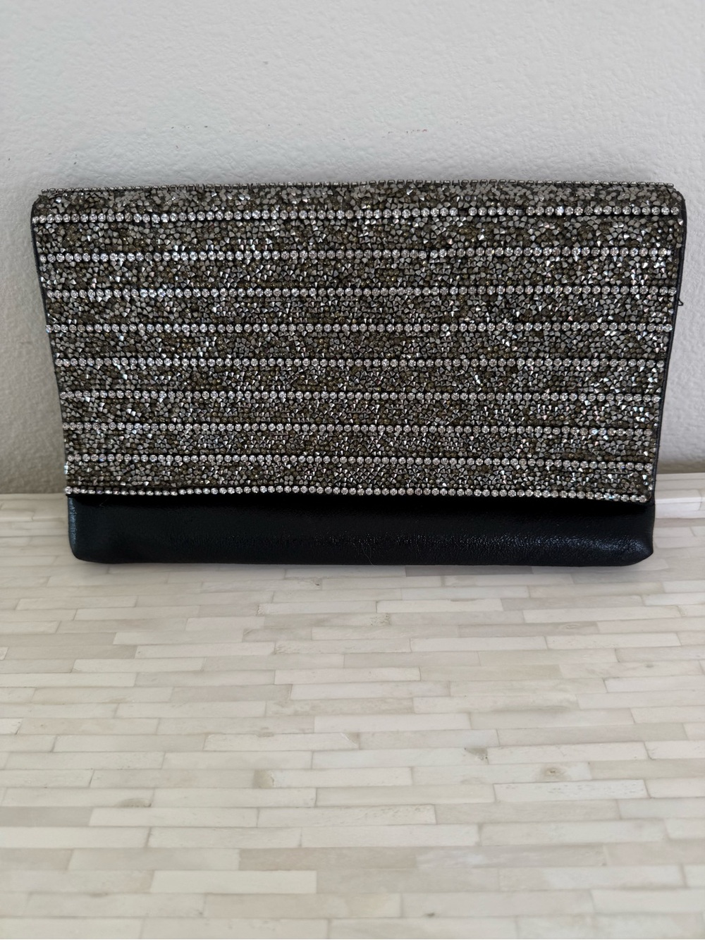 Sparkling Rhinestone Envelope Clutch in Silver and Black